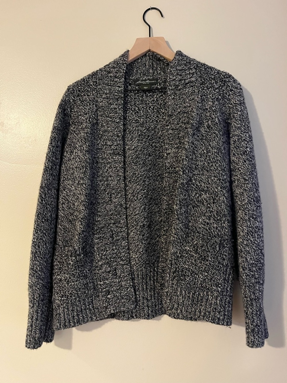 Eddie Bauer Marled Knit Open-Front Cardigan - Black & White